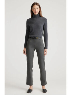 Quince Ultra Stretch Ponte Pants Small Gray Straight Leg Workwear Pull On